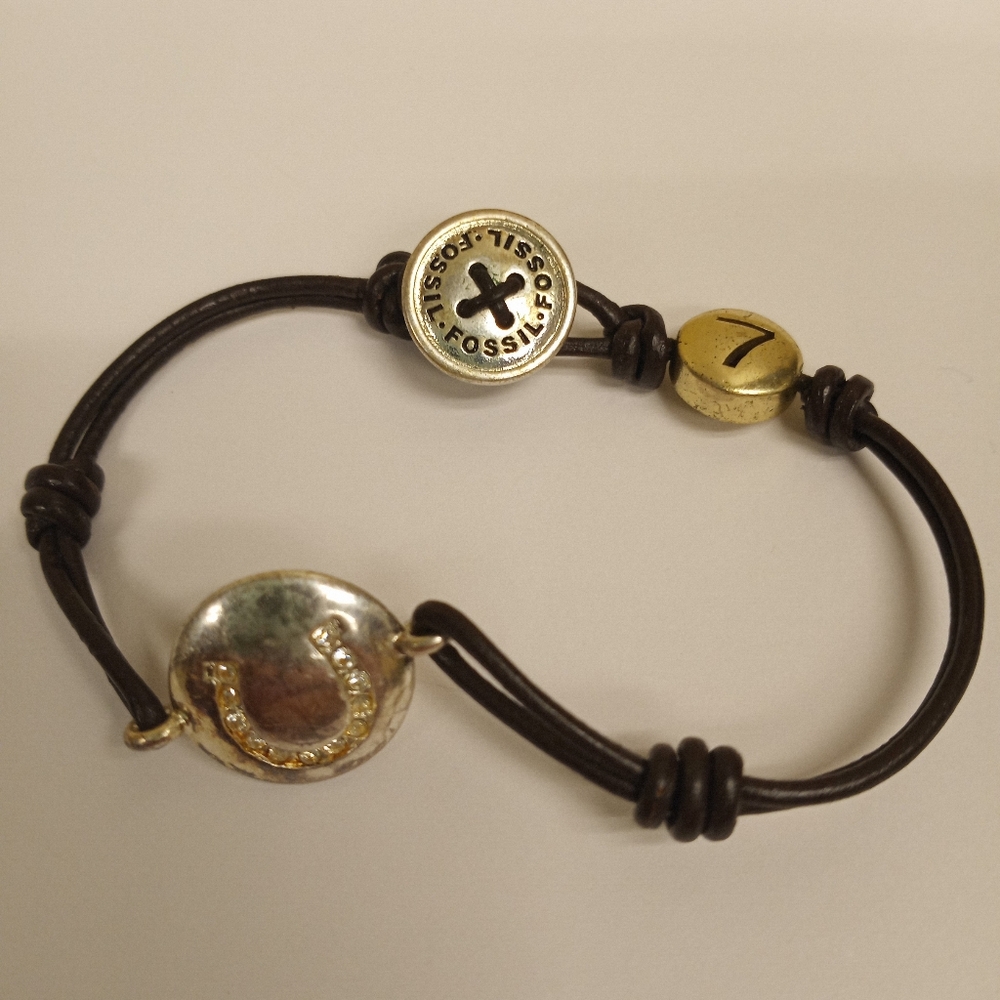 Fossil Women's Brown Leather Bracelet with Silver and Gold Accents